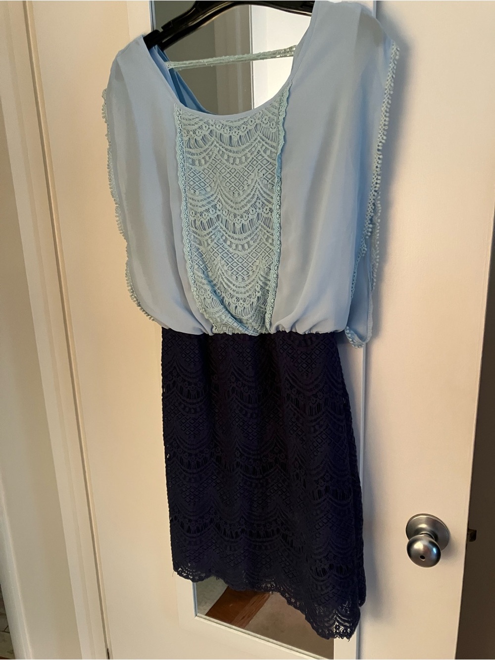 Francesca's Collections Light Blue and Navy Lace Blouson Dress